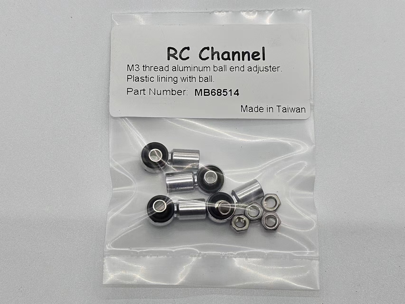 M3 thread aluminum ball end adjuster with plastic lining.
